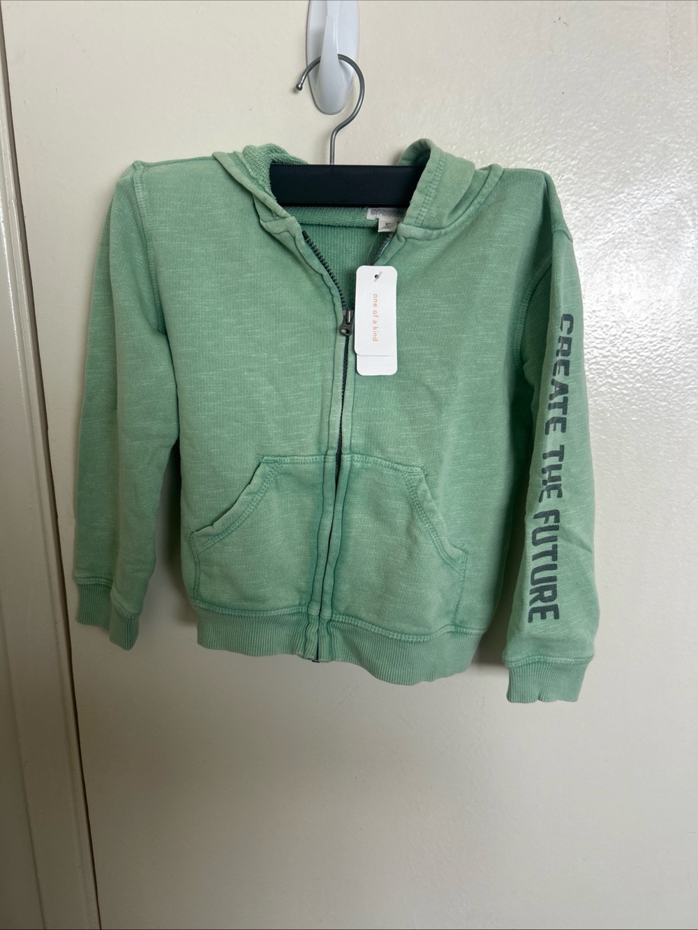 Gymboree Mint Green Zip-Up Hoodie with 'Create The Future' Sleeve Print